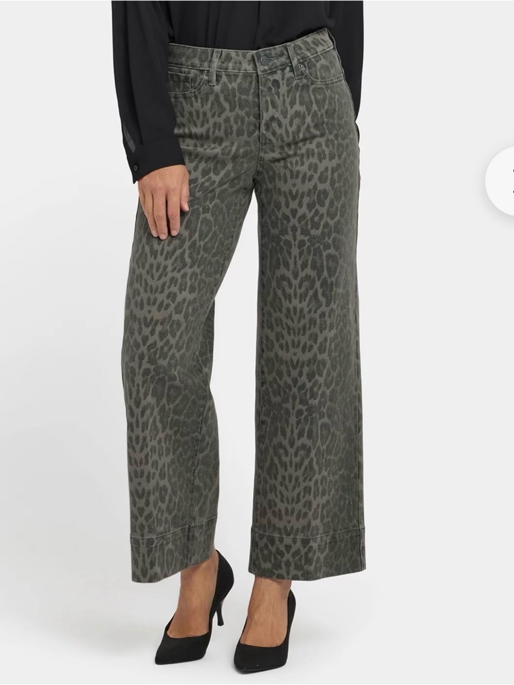 NYDJ Olive Green Wide-Leg Leopard Print Pants